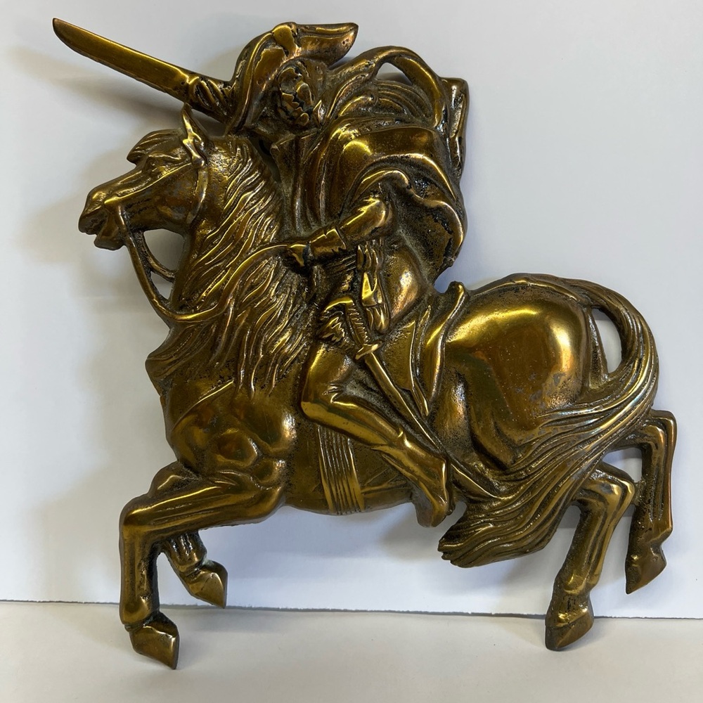 Napoleon Bonaparte Collectible Brass Wall Hanging Sculpture Riding Into Alps 9”